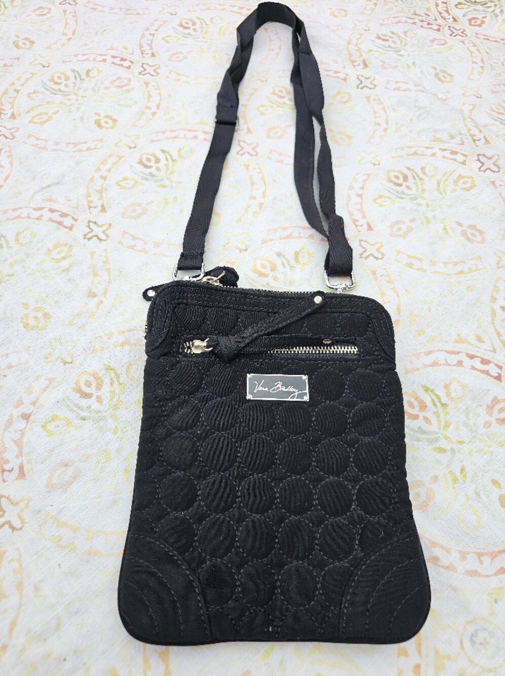 Vera Bradley Black Microfiber Hipster Crossbody Bag Quilted Multi Pocket